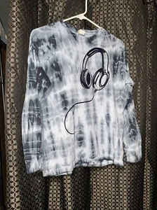Charlie Rocket Boys Blue Tie Dye Long Sleeve T-Shirt Headphone Design Sz 12 - Picture 1 of 5