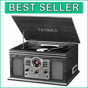 Nostalgic 3-Speed Turntable with Bluetooth, CD Player & Built-in Speakers - Grey - Picture 1 of 10