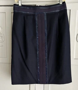 Tory Burch Wool Navy Blue Pencil Skirt Faux Patent Leather Trim Size 6 - Picture 1 of 3