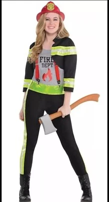 Firefighter Girl Costume Fire Fighter Dress Up Halloween Junior Teen Large 11-13 - Image 1 of 4