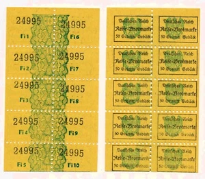 RARE UNCUT WW1 GERMAN BREAD RATION COUPON SHEET w GREEN IMPERIAL EAGLE! 10 PCS! - Picture 1 of 1