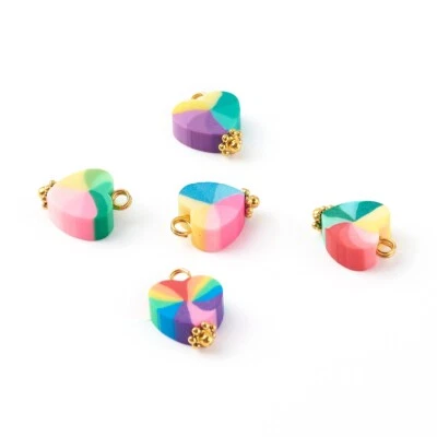 100x Colgantes de Arcilla Polimérica Arco Iris Corazón Dijes para Hágalo Usted Mismo Joyería Hacer Pulsera Foto 1 de 4