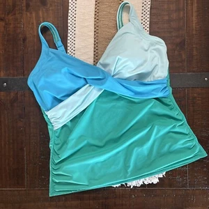 Lands End 18DD Bügel UW Tankini Oberteil abnehmbare Polster grün aqua gerafft - Bild 1 von 6