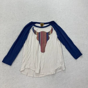 Wrangler T-Shirt Womens Medium Aztec Striped Raglan Sleeve Bull Skull Southwest - Picture 1 of 7