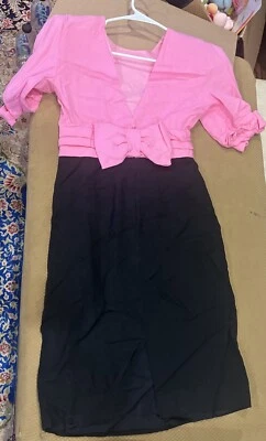 винтажный 80-х розовый черный Puff рукав коктейльное платье XS/S - Изображение 1 из 2