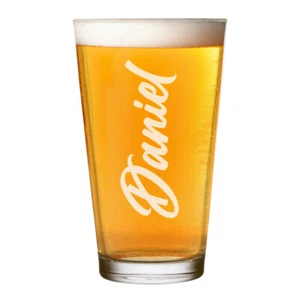 Personalised Pint Glass Upwards Script Craft Beer Cider Custom Dad Birthday - Picture 1 of 1