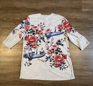 Quacker Factory Art To Wear Women Cardigan L Gray Floral Crane Bling Knit D43 - Picture 1 of 6