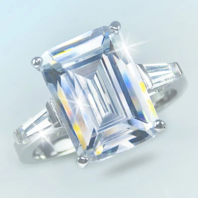 8 Kt Smeraldo Taglio W/Baguette Top Russo Qualità Zirconia Cubica Mossanite - Immagine 1 di 3