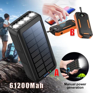 Solar Power Bank 61200mAh Built in Hand Crank and 4 Cables 2 USB Phone Charger - Picture 1 of 29
