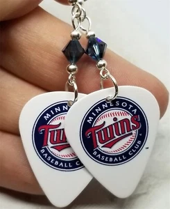 MLB Minnesota Twins Guitar Pick Earrings with Denim Blue Swarovski Crystals - Picture 1 of 4
