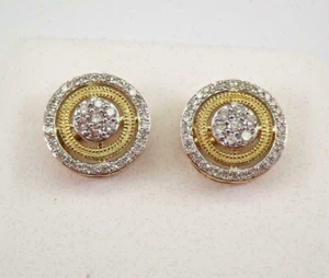 1.00Ct Lab-Created Diamond Women's Cluster Stud Earrings 14K Yellow Gold Finish - Picture 1 of 3