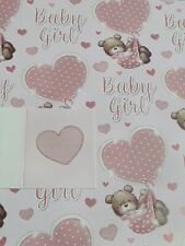 Gift Wrap 2  Sheets Baby Girl Wrapping Paper & 1 Gift Tag 50x70cm