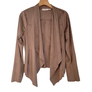 Blu Pepper Jacket Tan Faux Suede Draped Long Sleeve Open Front Size Large - Picture 1 of 8