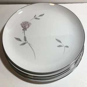 4 Mikasa Primrose Dinner Plates with Silver Trim 8194 Japan 10 1/4" Dia  - Picture 1 of 12
