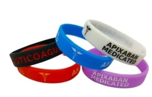 5X Pulsera Pequeña APIXABAN Alerta de Conciencia Médica Pulsera Goma Silicona NUEVA - Imagen 1 de 1