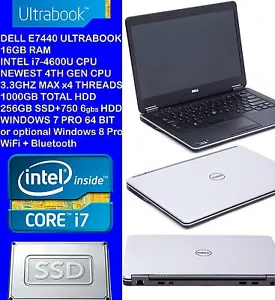 Windows 7 pro 64b i7 16GB RAM Dell 1000GB SSD Latitude 14" Ultrabook - Picture 1 of 1