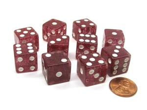 Set of 10 D6 16mm Glitter Dice - Red with White Pips - Picture 1 of 1