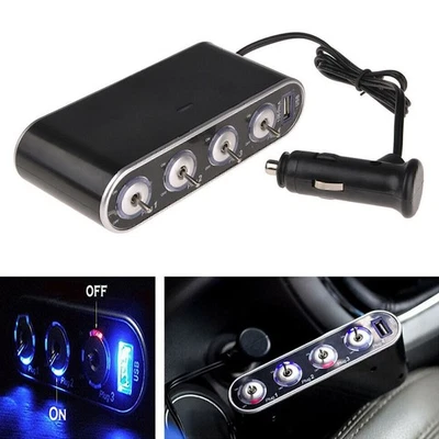 12V/24V Auto KFZ USB-Ladegerät 4 Fach Zigarettenanzünder Verteiler mit Scha P0W5 - Bild 1 von 4