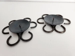Wrought Iron Candle Holders Old World Hammered Texture Metal Scroll Work Black - Picture 1 of 10
