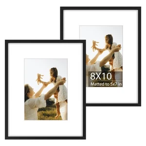 2er Set Schwarz 8x10 Aluminium Bilderrahmen mit Passepartout für 5x7 Fotos - Langlebig... - Bild 1 von 8
