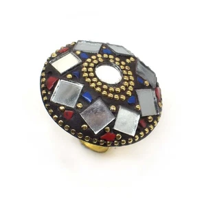 Round Tibetan Style Mirror Work Costume Jewelry Adjustable Ring P008 - Picture 1 of 5