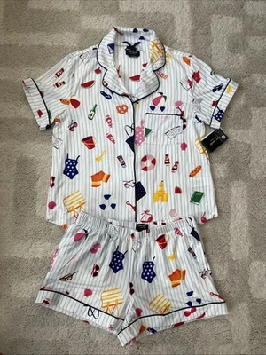 NWT Kate Spade-Beach Print Theme Short Sleeve Pajamas Set Size Small - Image 1 of 4