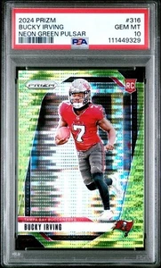 2024 Panini Prizm Rookies Bucky Irving Neon Green Pulsar Prizm GEM MINT PSA 10 - Picture 1 of 2