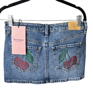 NWT Juicy Couture Denim Cherry Mini Skirt Size 1 - Picture 1 of 3