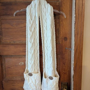 Cream Cable Knit Scarf with Pocket Ends 100% Merino Wool - Picture 1 of 6