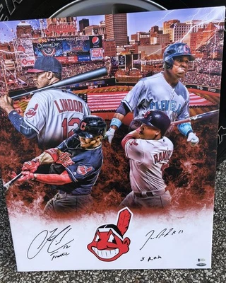 Jose Ramirez Francisco Lindor Signed Auto 20x24 Canvas Cleveland Indians BAS Coa - Image 1 of 4