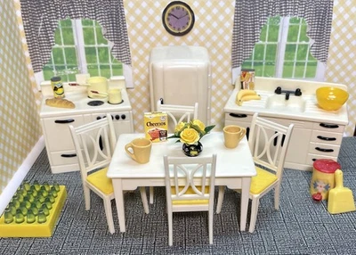 Идеальная ПОЛНАЯ КУХНЯ С ДОПОЛНЕНИЯМИ винтажная мебель для кукольного домика ремонт пластик 1:16 - Изображение 1 из 4