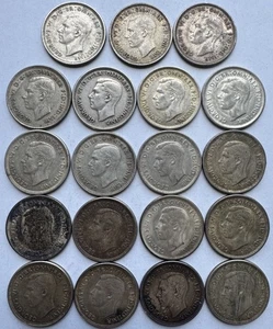 19PC LOT AUSTRALIA GEORGE VI SILVER SHILLING 1941 1942 1943 1943-S 1944 & 1944-S - Picture 1 of 2