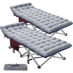 ABORON 2 Pack Folding Camping Cot W/Mat for Adults Outdoor Bed Travel Camp Cots - Picture 1 of 13
