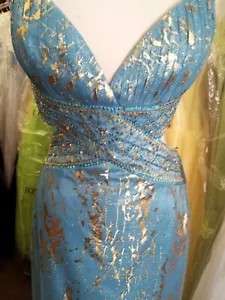 Glam Gurlz Oro Turquesa Cuentas Baile de graduación Noche Vestido s 12 - Imagen 1 de 10