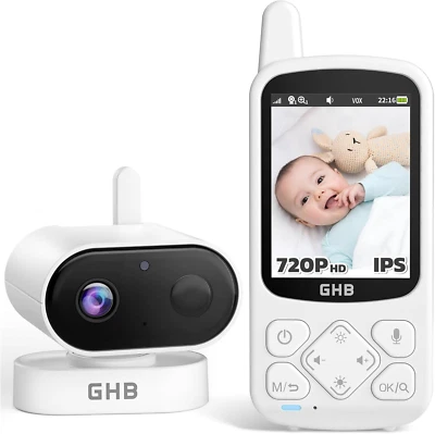 GHB Baby Monitor with Camera + Night Vision HD Video Baby Monitor Camera with Screen