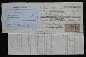 Lettre de change / Timbres fiscaux et documents 1887 " Société Générale " - Foto 1 di 8