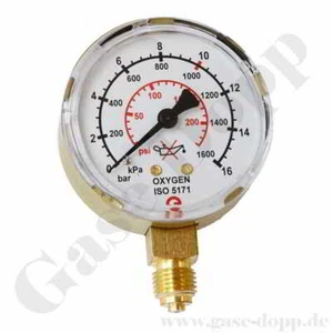 Pressure gauge oxygen 0 - 10/16 bar G1/4" ø 63 mm vertical CL 2.5 - Picture 1 of 1