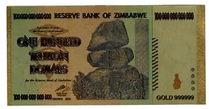 Zimbabwe Billet 100 TRILLION MILLIARD DOLLARS 2008 P91 COLOR GOLD COULEUR L' OR - Picture 1 of 2