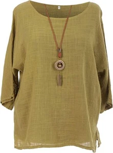 Womens Italian Lagenlook Round Neck Loose Fitting Plain Ladies Tunic Top Shirt - Picture 1 of 41