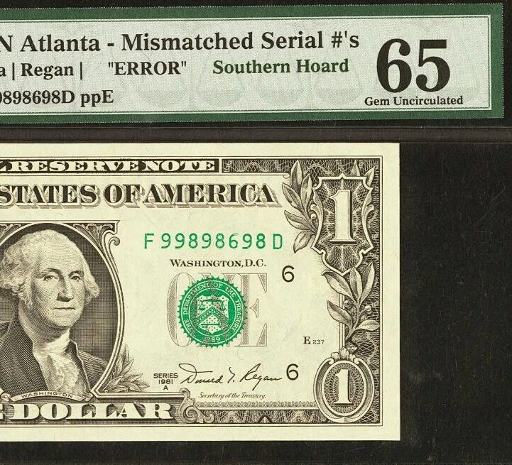 1981A $1 FRN Atlanta - High Serial - PMG 65 - Mismatched Serial Number - 98/99 - Image 1 of 3
