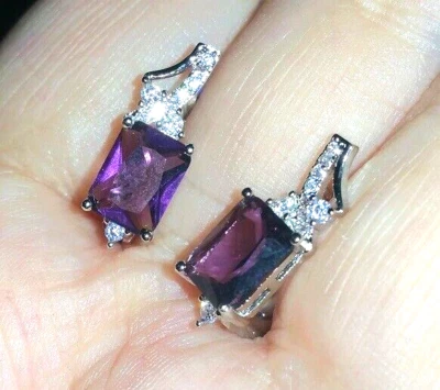 ❤️ 9 карат белое золото бриллиант аметист обручи 18 мм Sim драгоценные камни золото заполненное ❤️UK - Изображение 1 из 4