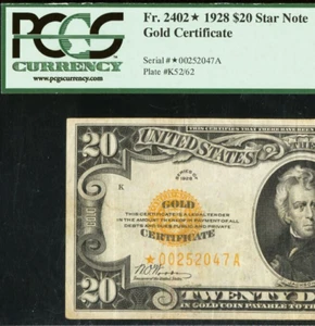 Fr. 2402* - $20 1928 Gold Certificate Star - PCGS Very Fine 25 - *00252047 - Picture 1 of 3