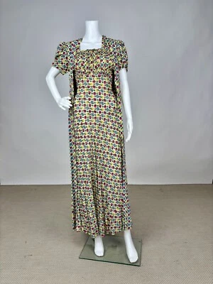Antique 1930s 1940s Floral Print Rayon Slip & Dressing Robe Pink Blue green - Image 1 of 4