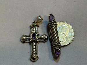 Sterling Kreuz mit passender Anstecknadel mit Amethyst Steinen lila - Bild 1 von 4