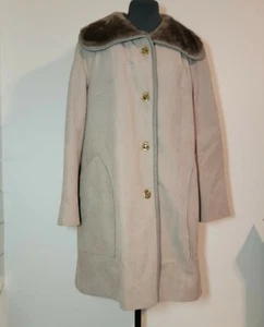 Vtg Country Pacer Wool Long Fur Collar Car Swing Coat Womens Sz L/XL Beige Tan - Picture 1 of 12