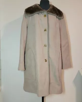 Vtg Country Pacer Wool Long Fur Collar Car Swing Coat Womens Sz L/XL Beige Tan - Image 1 of 4