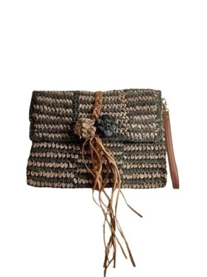 Bolso de mano Republic para mujer Bolso sin asas de paja Negro Tostado Nuevo Foto 1 de 4