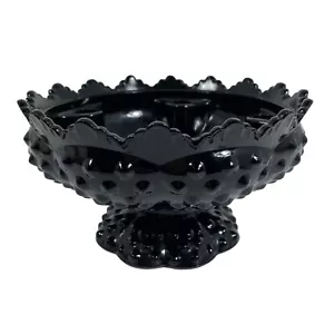VTG Fenton Ebony Black Glass Hobnail 6 Spot Multi Candle Holder Pedestal Bowl - Picture 1 of 12