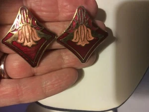 Vintage Cloisonne Flower Earrings - Picture 1 of 4