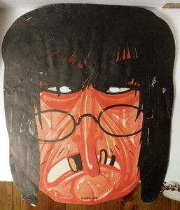 Vintage 1930 Cracker Jack Halloween Maske langer Pony Brille orange Zähne Papier - Bild 1 von 2